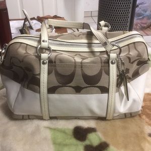Authentic Coach White Stripe Duffel Boston Handbag